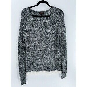 Women's Shyanne Black Gray Western Country Pullover Sweater Lace Trim Size M